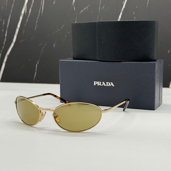 NEW SPR A59 5AK70G PRADA PRA59S 5AK70G WOMEN SUNGLASSES PR A59S 5AK70G GOLD OVAL - Picture 1 of 11